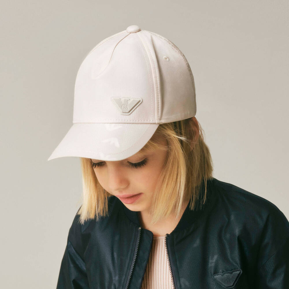 Emporio Armani-Girls Pale Beige Cap with Eagle Logo | Childrensalon Outlet