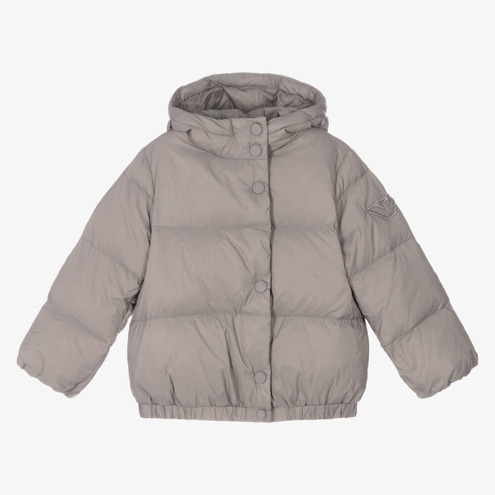 Emporio Armani-Girls Pale Grey Puffer Jacket | Childrensalon Outlet