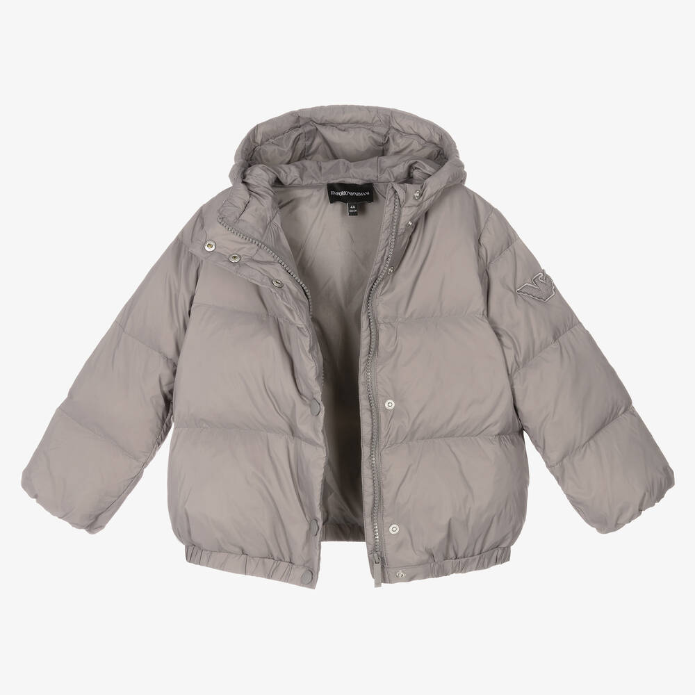 Emporio armani cropped padded outlet jacket with faux fur hood