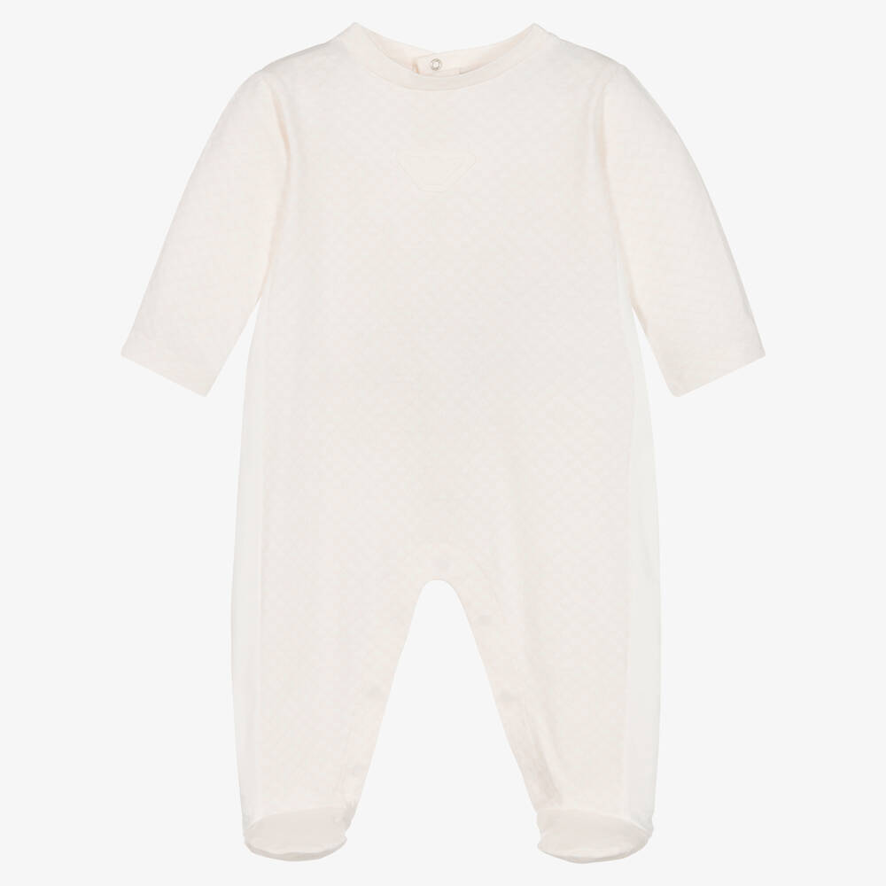 Emporio Armani - Girls Pale Pink Cotton Babygrow | Childrensalon