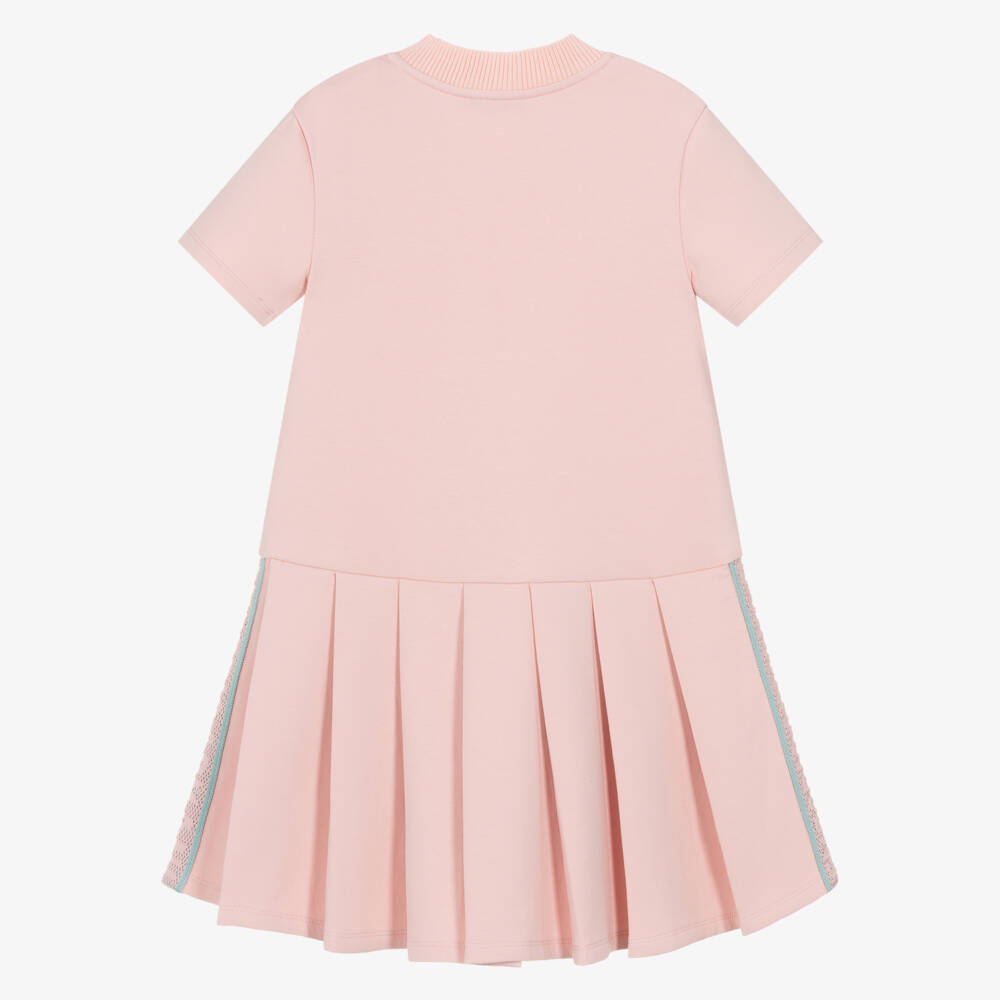 Emporio Armani-Girls Pale Pink Pleated Jersey Dress with Lacy Knit Trim | Childrensalon Outlet