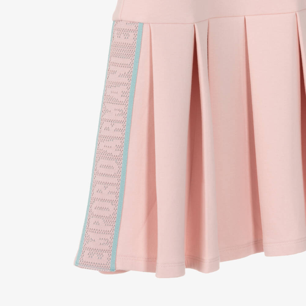 Emporio Armani-Girls Pale Pink Pleated Jersey Dress with Lacy Knit Trim | Childrensalon Outlet