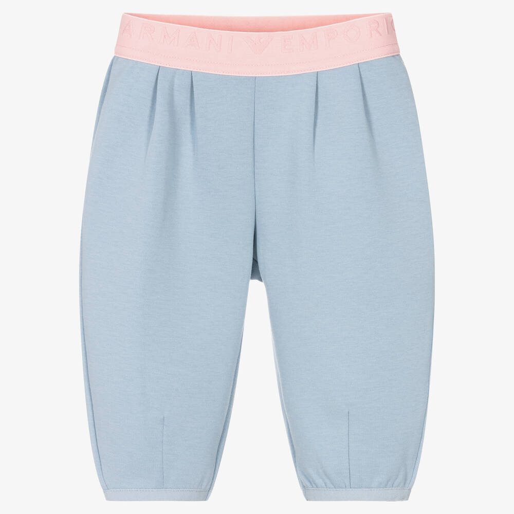 Emporio Armani - Girls Pastel Blue Jersey Joggers  | Childrensalon