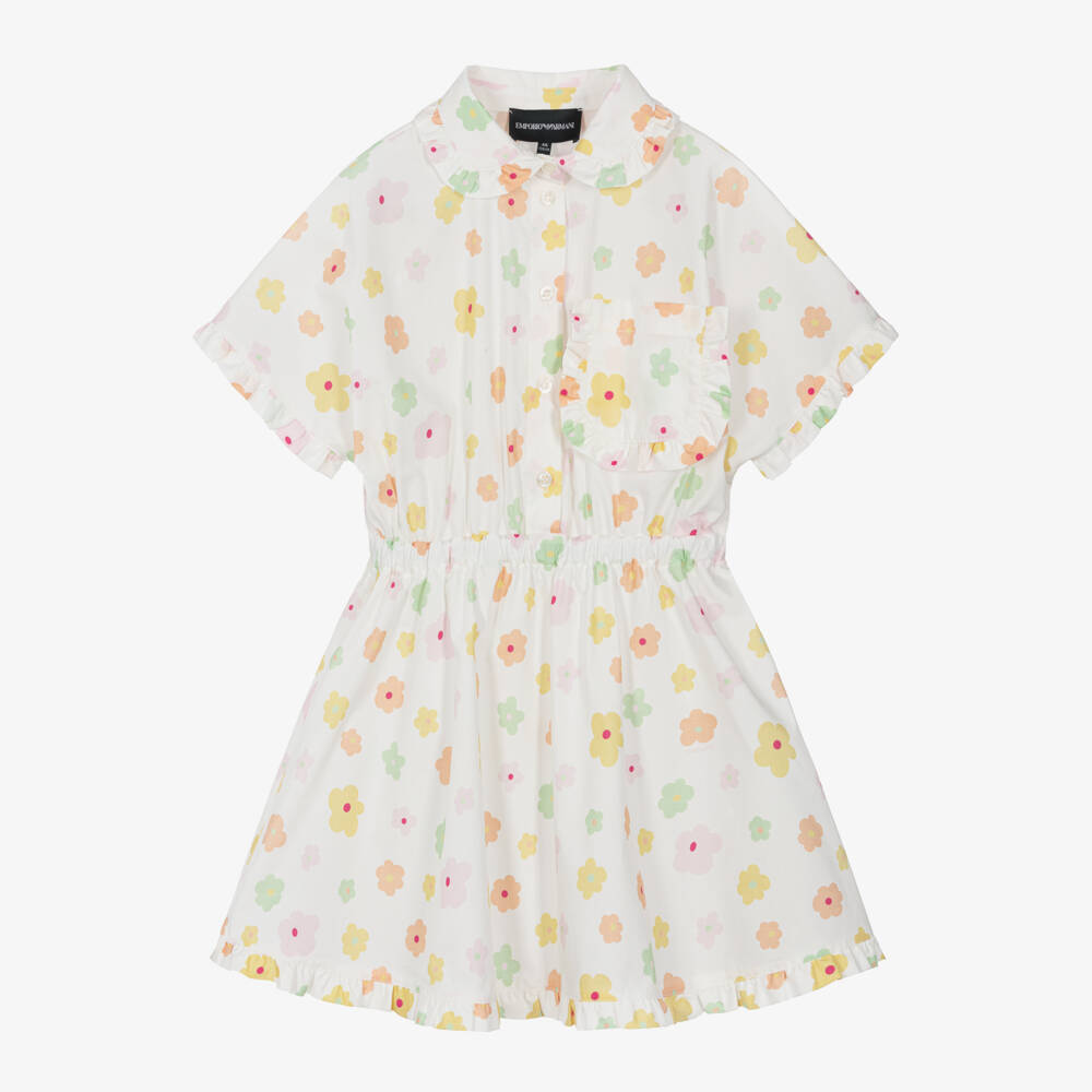 Emporio Armani-فستان بوبلين مزهر بألوان الباستيل للبنات | Childrensalon Outlet