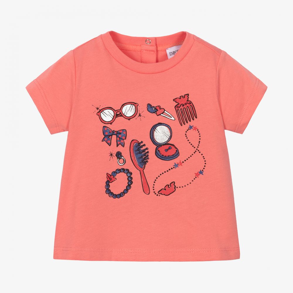 Emporio Armani - Розовая футболка с аксессуарами для девочек | Childrensalon