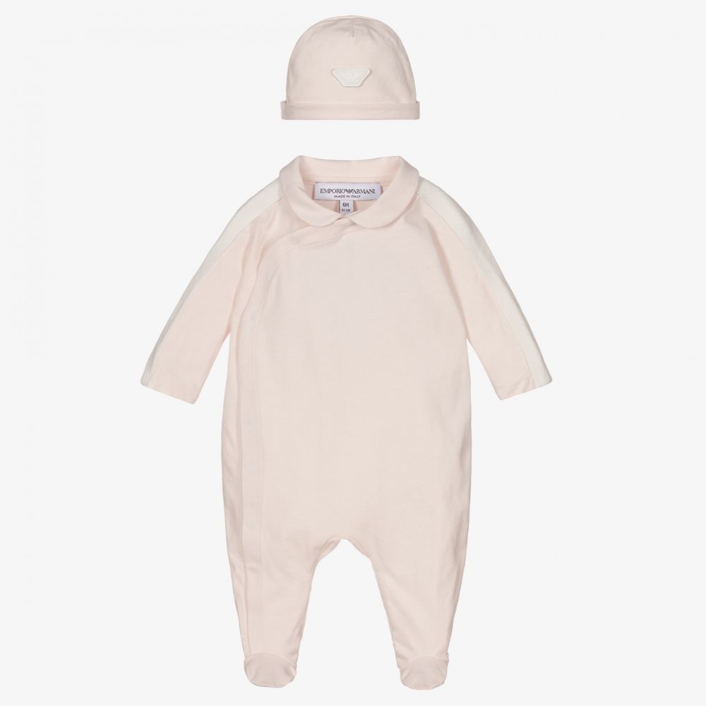Emporio Armani-Girls Pink Babygrow Gift Set | Childrensalon Outlet