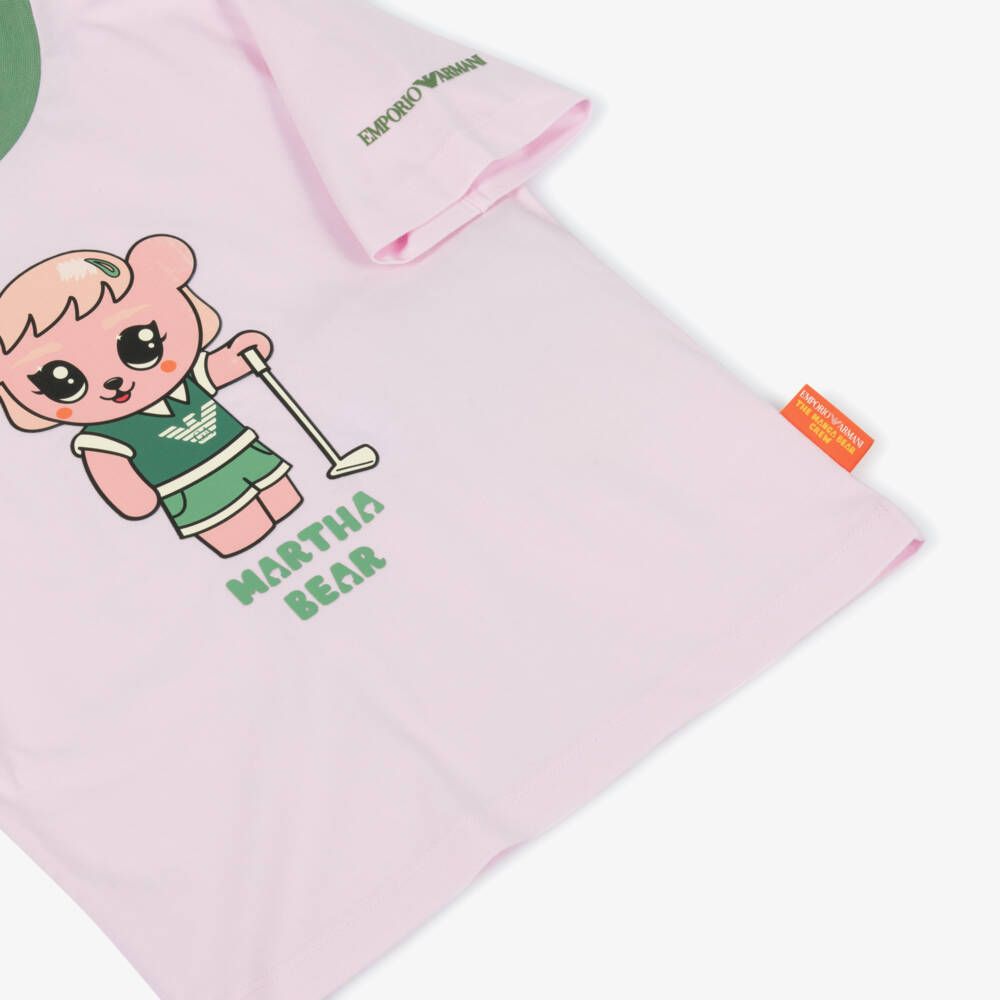 Emporio Armani-Girls Pink Bear Cotton Tee | Childrensalon Outlet