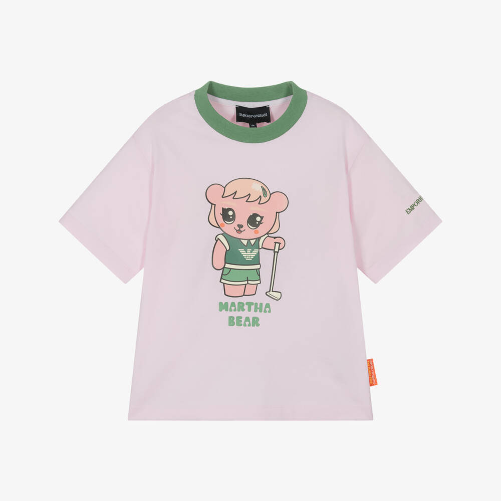 Emporio Armani-Girls Pink Bear Cotton Tee | Childrensalon Outlet