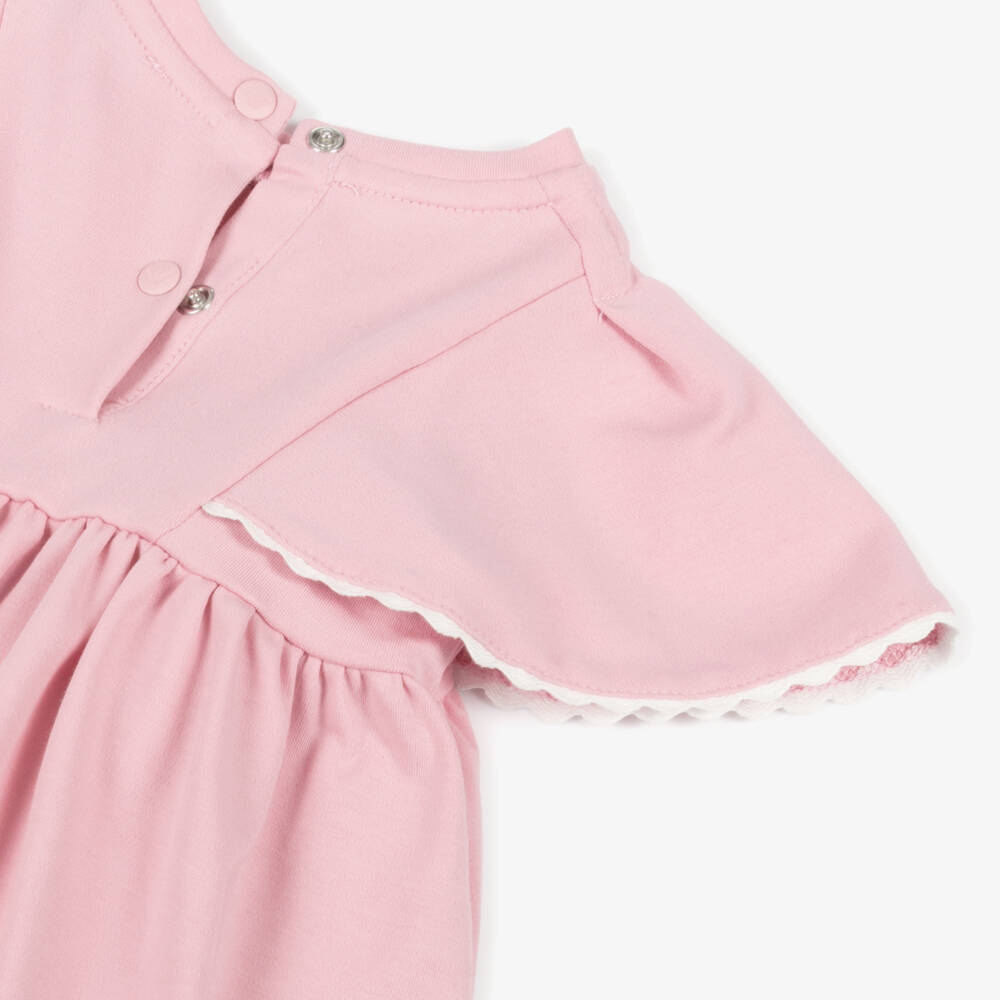 Emporio Armani-Girls Pink Cape-Sleeve Cotton Dress | Childrensalon Outlet