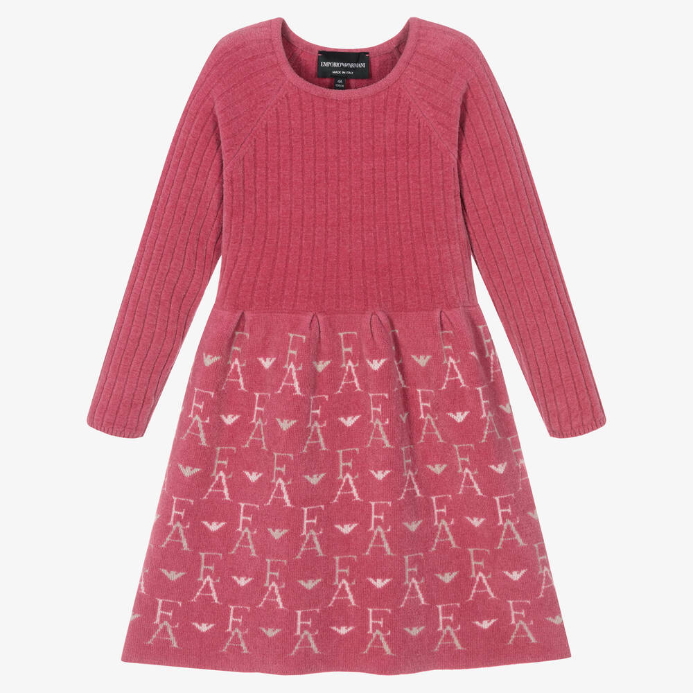 Emporio Armani - Robe rose maille chenille fille | Childrensalon