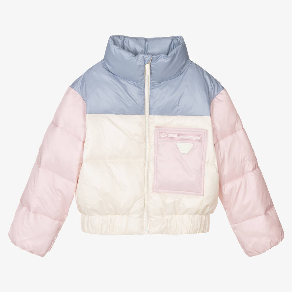Emporio Armani-Girls Pink Colourblock Puffer Jacket | Childrensalon Outlet