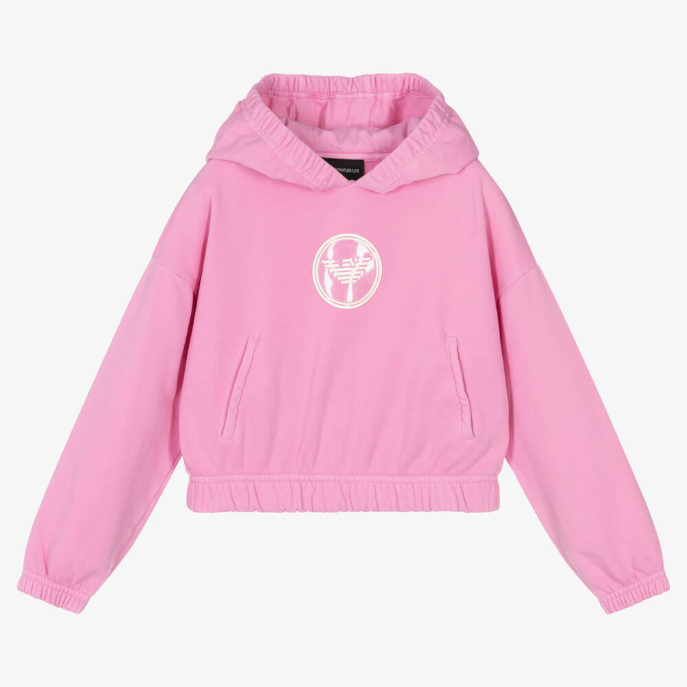 Emporio Armani - Girls Pink Cotton Eagle Logo Hoodie | Childrensalon