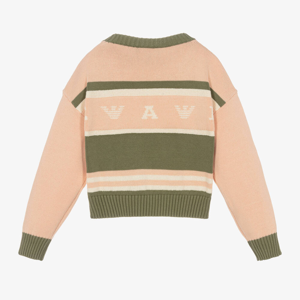 إEmporio Armani-بلوفر بطبعة النسر قطن محبوك لون زهري للبنات | Childrensalon Outlet