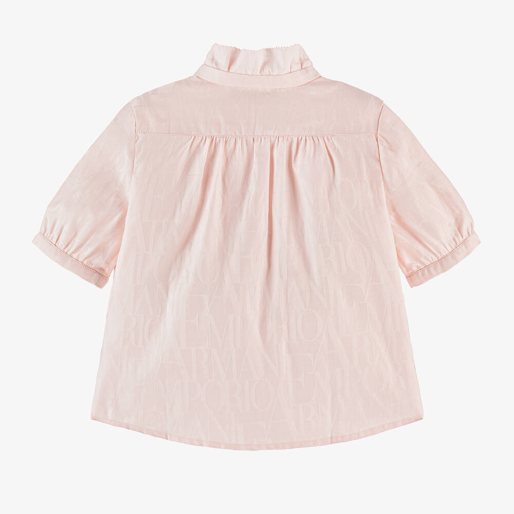 Emporio Armani-Girls Pink Cotton Jacquard Blouse | Childrensalon Outlet