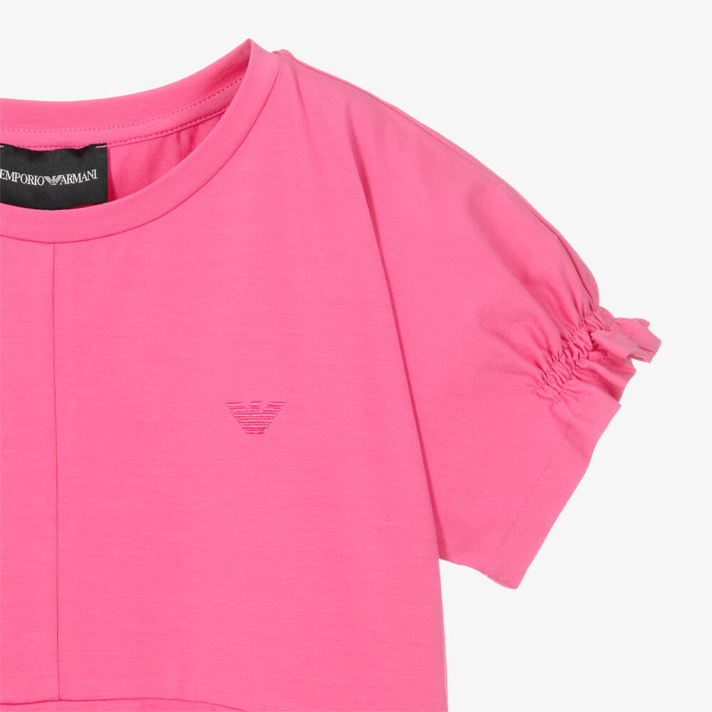 Emporio Armani-Girls Pink Cotton Logo Dress | Childrensalon Outlet