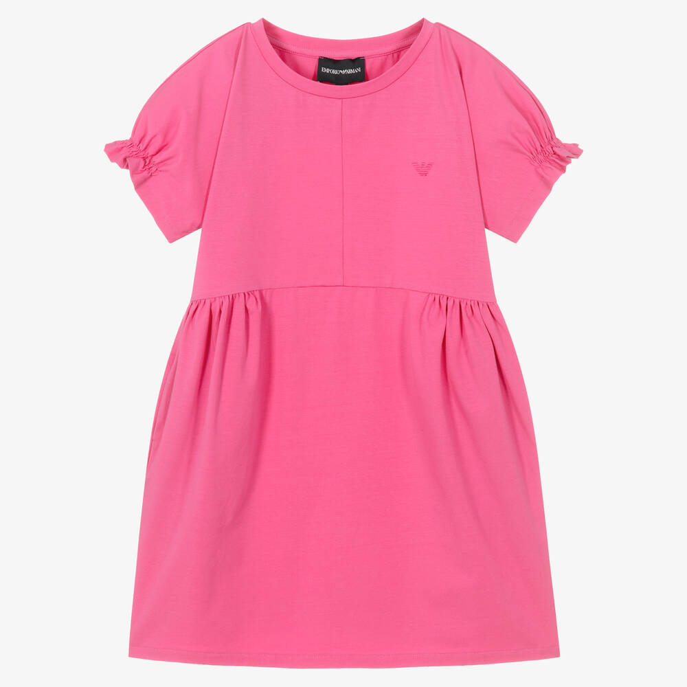 Emporio Armani - Girls Pink Cotton Logo Dress | Childrensalon