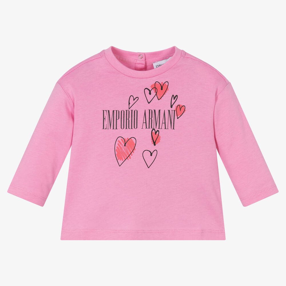 Emporio Armani-Girls Pink Cotton Logo Top  | Childrensalon Outlet