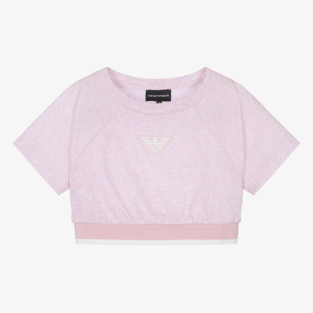 Emporio Armani - Girls Pink Cotton Piqué Eagle Logo Top | Childrensalon