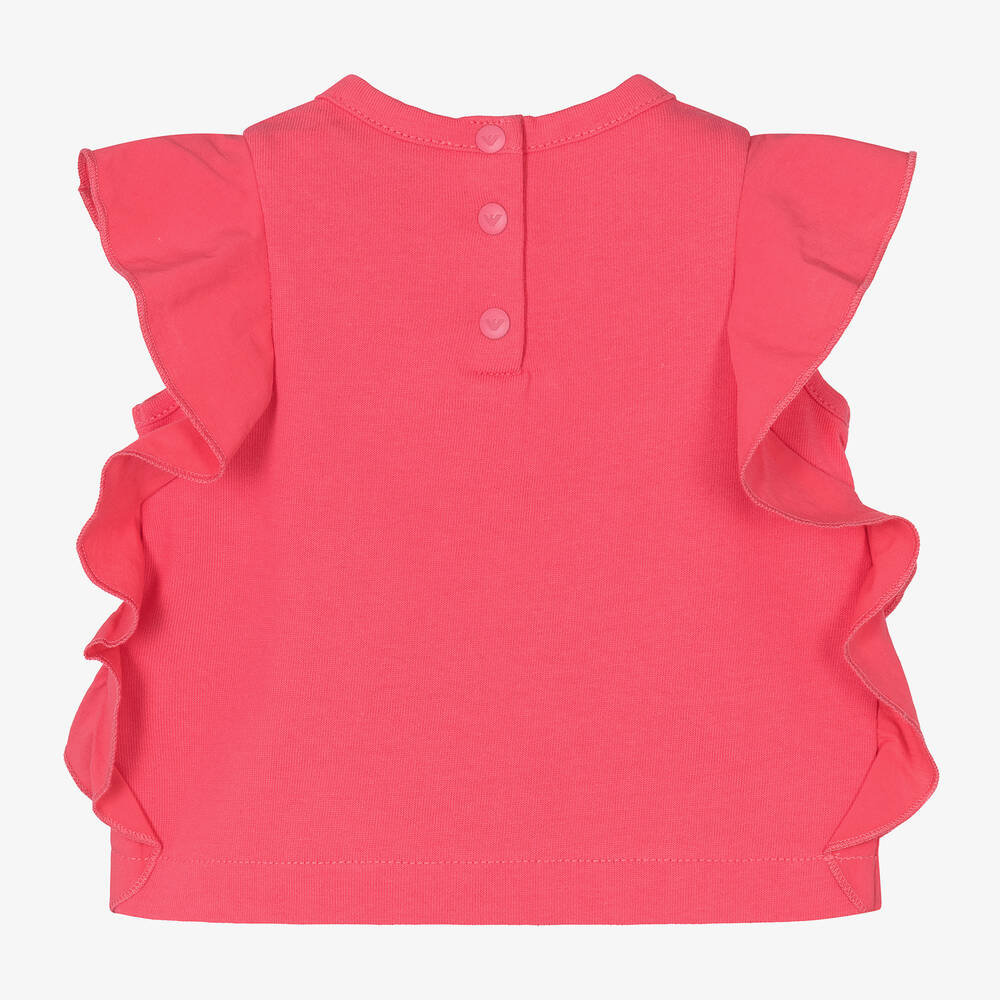 Emporio Armani-تيشيرت أطفال بناتي قطن مزين بكشكش لون زهري | Childrensalon Outlet