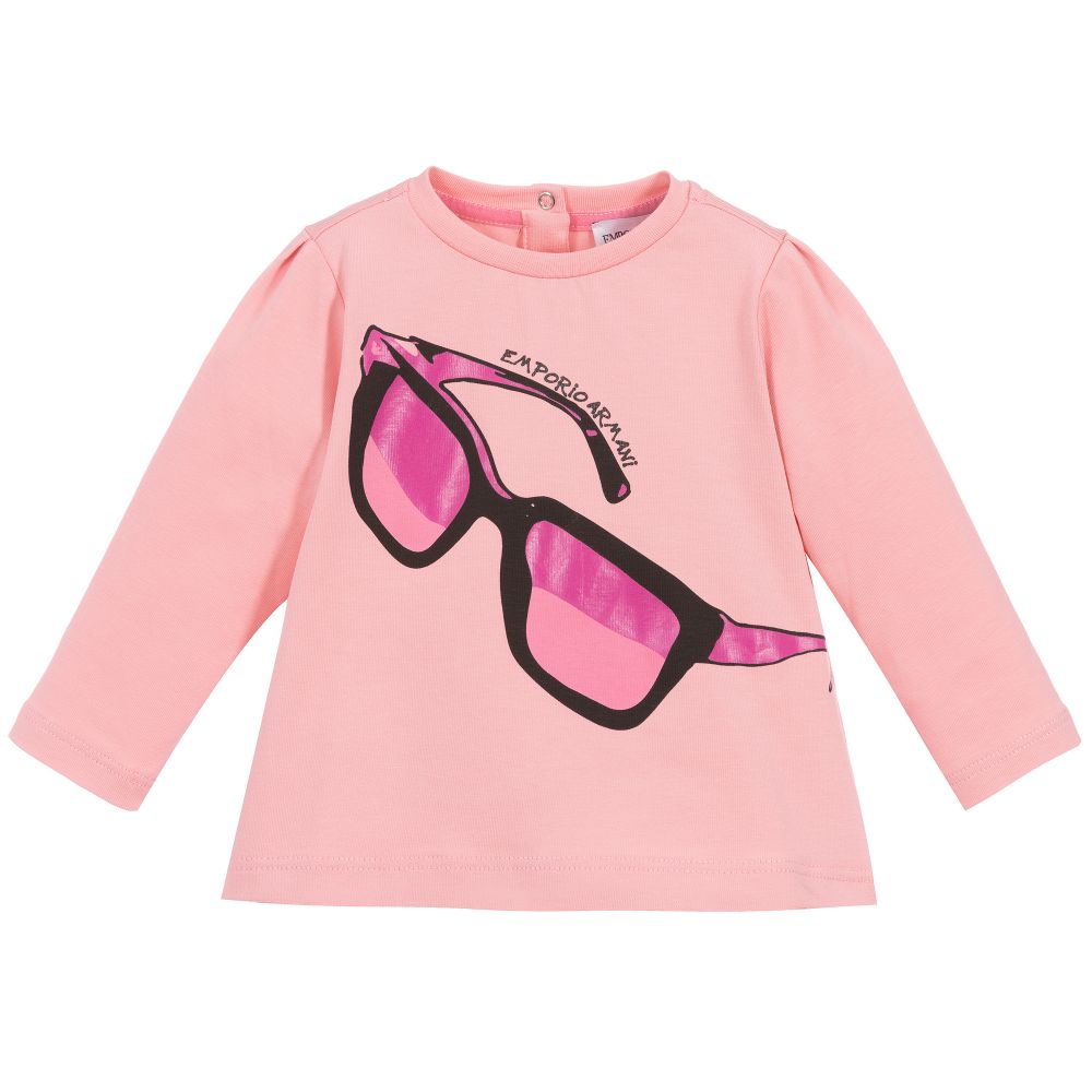 Emporio Armani - Girls Pink Cotton Top | Childrensalon