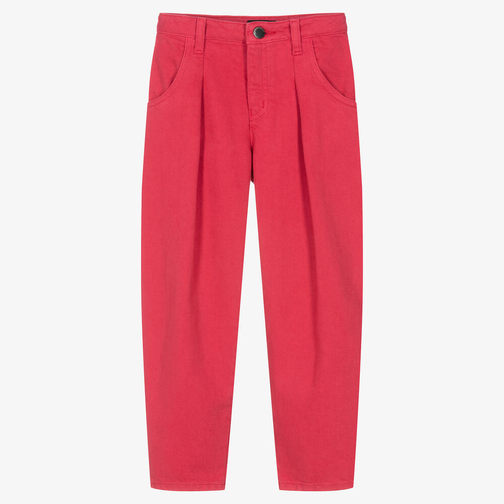 Emporio Armani-Girls Pink Cotton Twill Trousers | Childrensalon Outlet