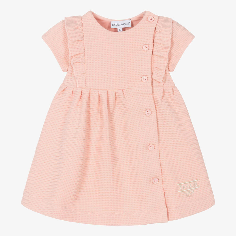 Emporio Armani-Розовое платье из вафельного хлопкового джерси | Childrensalon Outlet