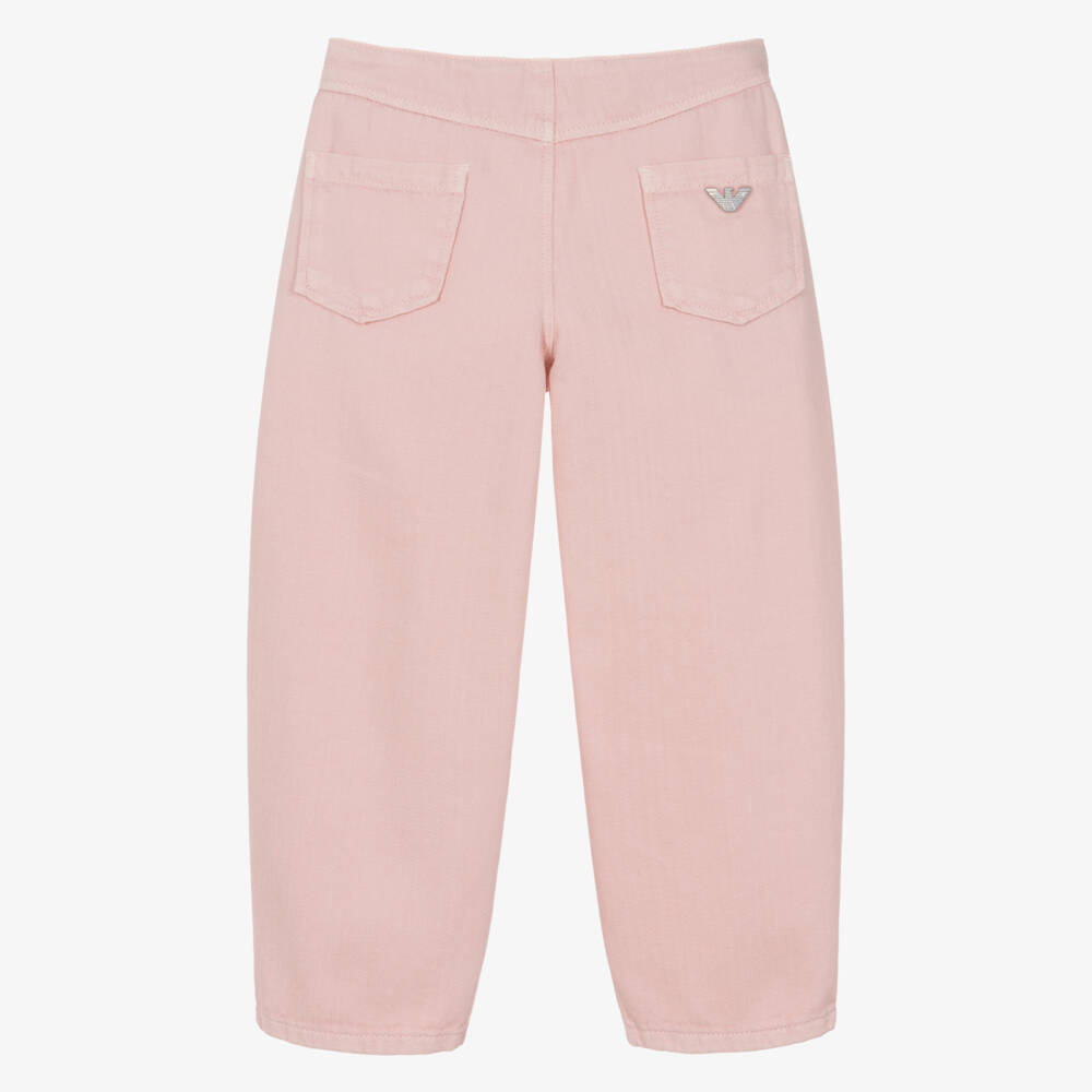 Emporio Armani-Girls Pink Denim Barrel Jeans | Childrensalon Outlet