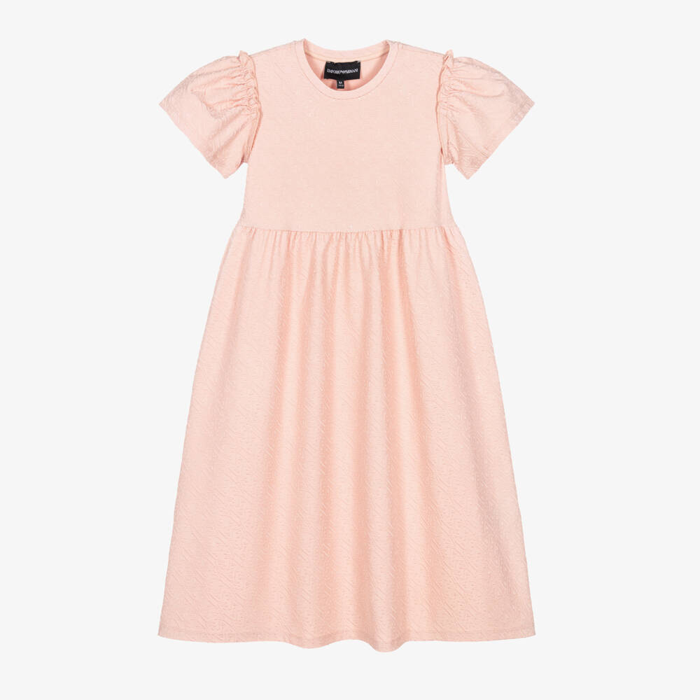 Emporio Armani-Girls Pink EA Logo Jacquard Jersey Dress | Childrensalon Outlet