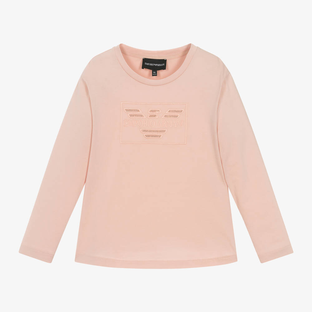 Emporio Armani-Girls Pink Eagle Embroidered Top | Childrensalon Outlet
