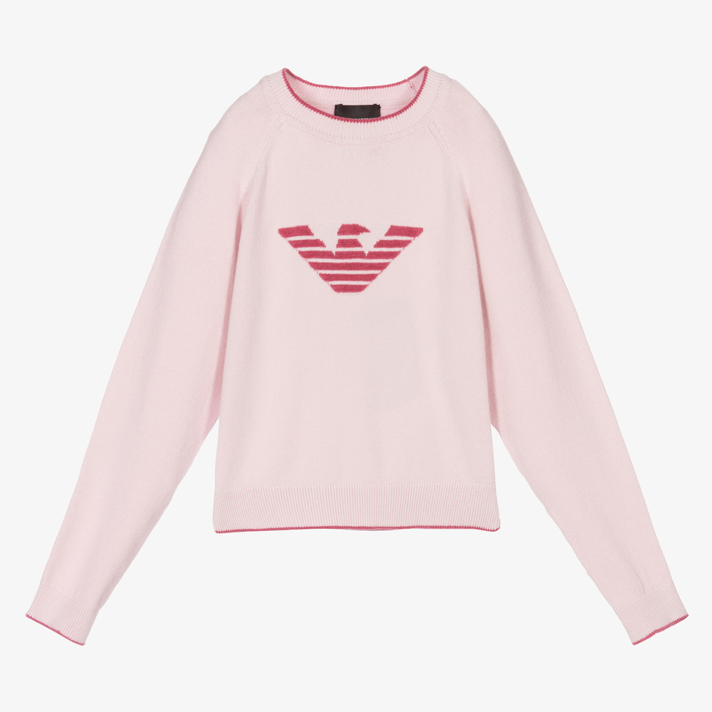 Emporio Armani - Girls Pink Logo Knit Sweater | Childrensalon
