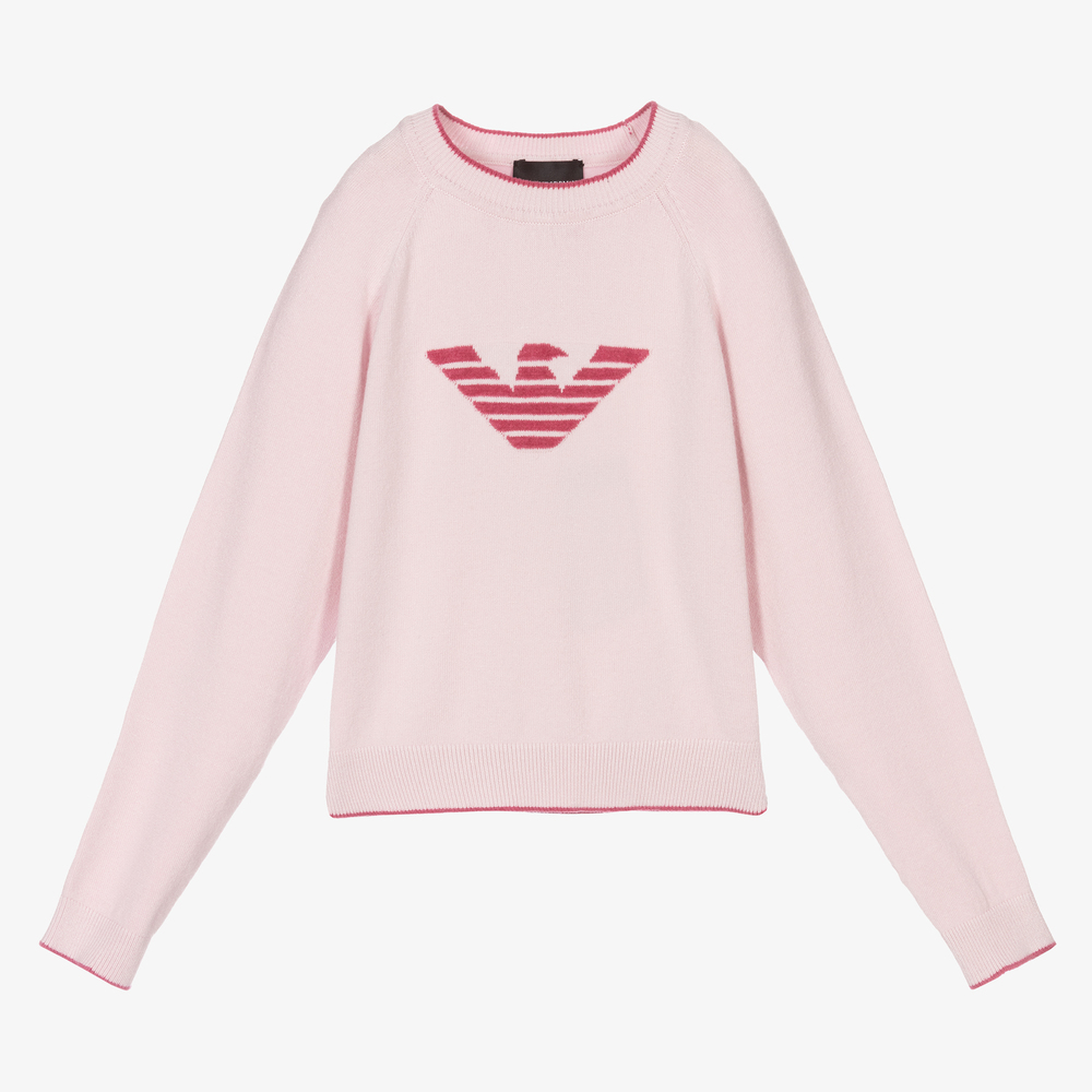 Emporio Armani-Girls Pink Logo Knit Sweater | Childrensalon Outlet
