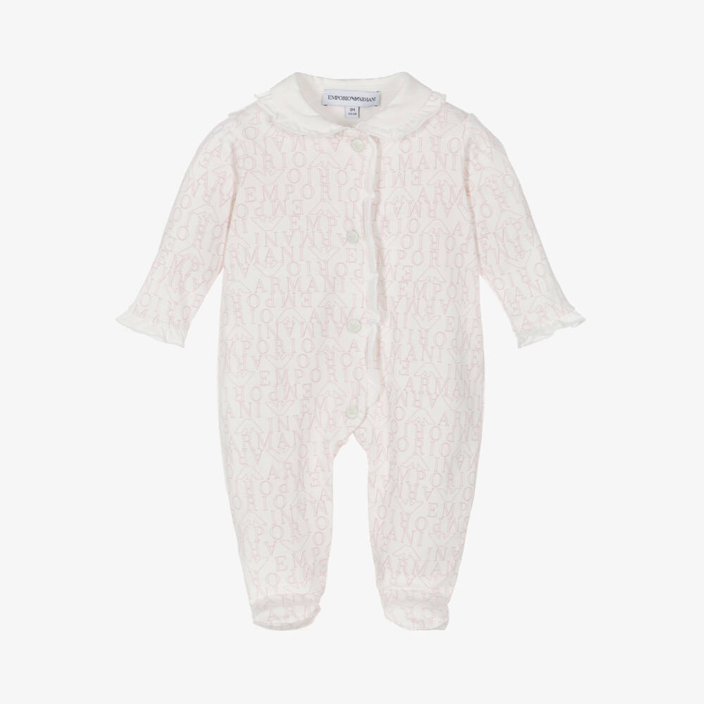 Emporio Armani-Girls Pink Logo Print Babygrow | Childrensalon Outlet