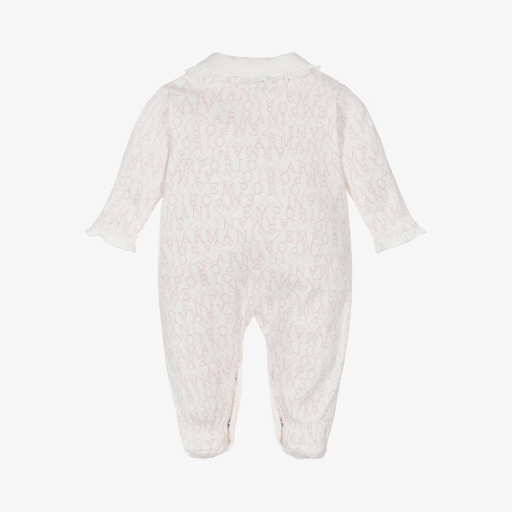 Emporio Armani-Girls Pink Logo Print Babygrow | Childrensalon Outlet