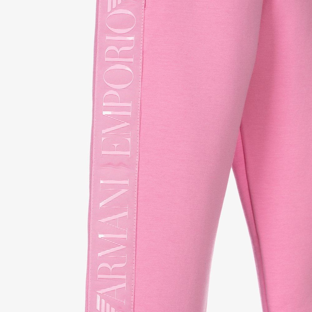 Emporio Armani-Girls Pink Logo Tape Joggers | Childrensalon Outlet