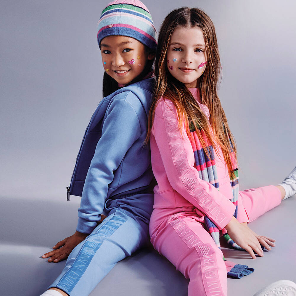 Emporio Armani-Girls Pink Logo Tape Joggers | Childrensalon Outlet
