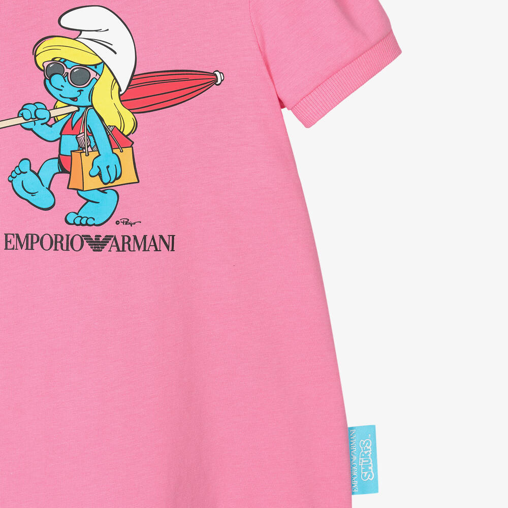 إEmporio Armani-فستان أطفال بناتي قطن عضوي لون زهري | Childrensalon Outlet