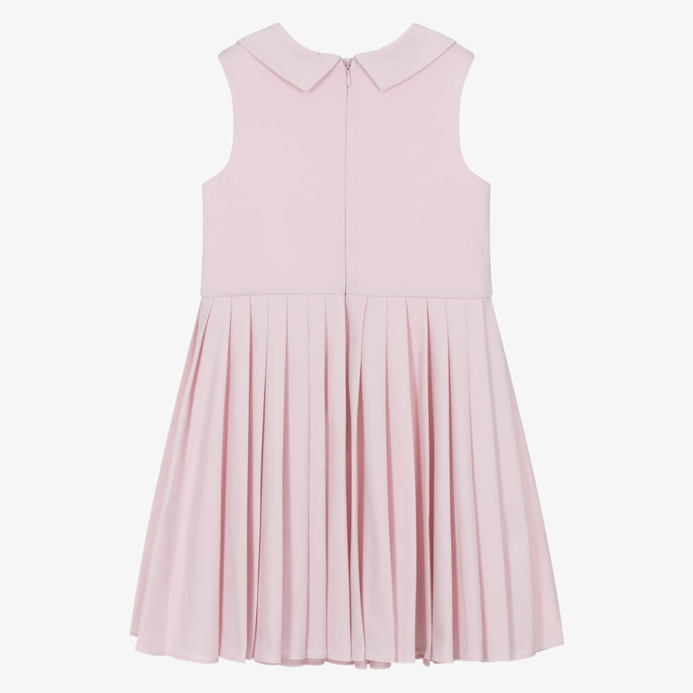 Emporio Armani-Girls Pink Piqué Sleeveless Pleated Dress | Childrensalon Outlet