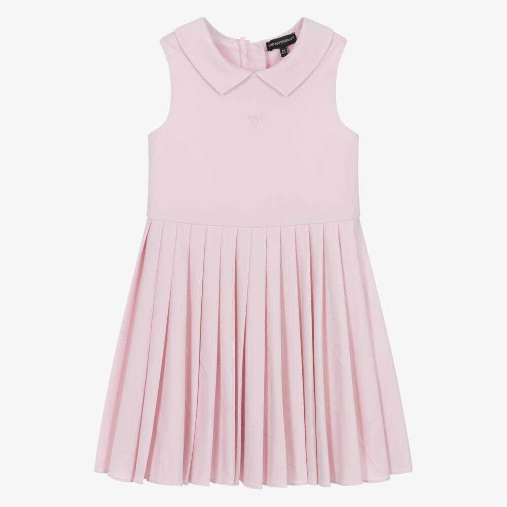 Emporio Armani-Girls Pink Piqué Sleeveless Pleated Dress | Childrensalon Outlet