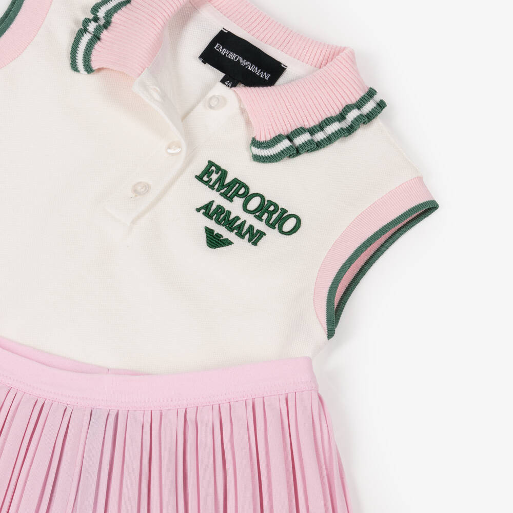 Emporio Armani-Girls Pink Pleated Outfit Set | Childrensalon Outlet