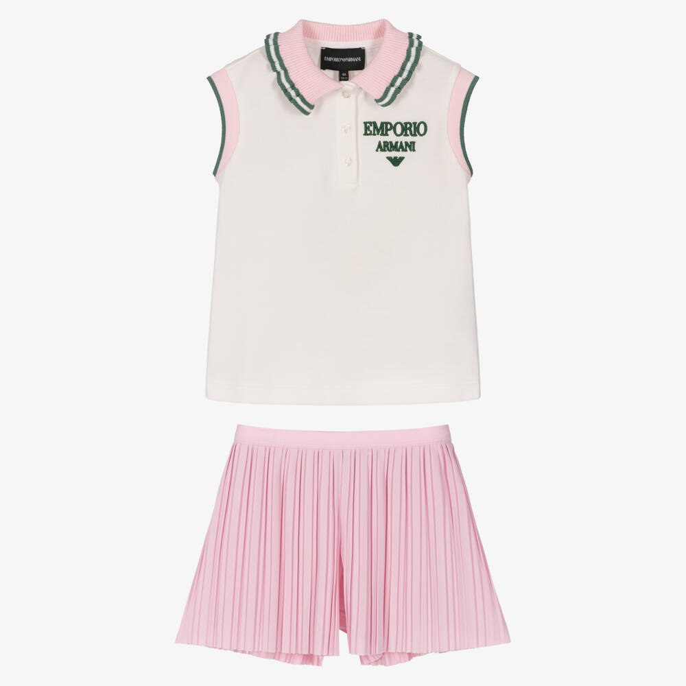 Emporio Armani-Girls Pink Pleated Outfit Set | Childrensalon Outlet