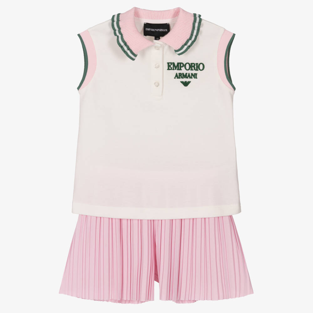 Emporio Armani-Girls Pink Pleated Outfit Set | Childrensalon Outlet