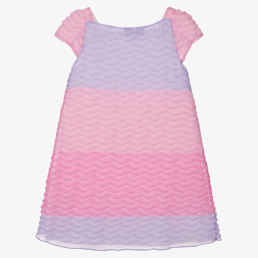 إEmporio Armani-فستان قطن وأورغانزا لون زهري وبنفسجي | Childrensalon Outlet