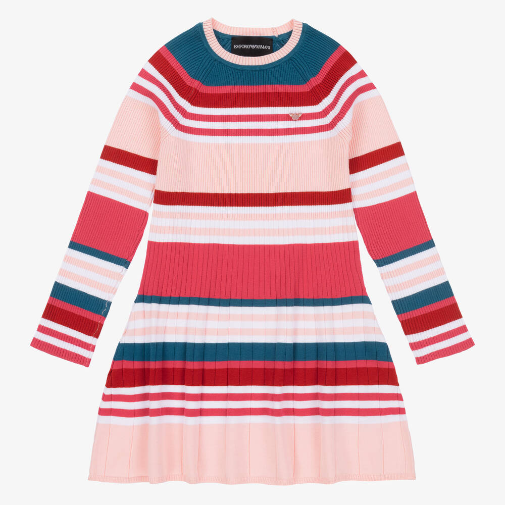 Emporio Armani -  Girls Pink & Red Striped Knitted Dress | Childrensalon