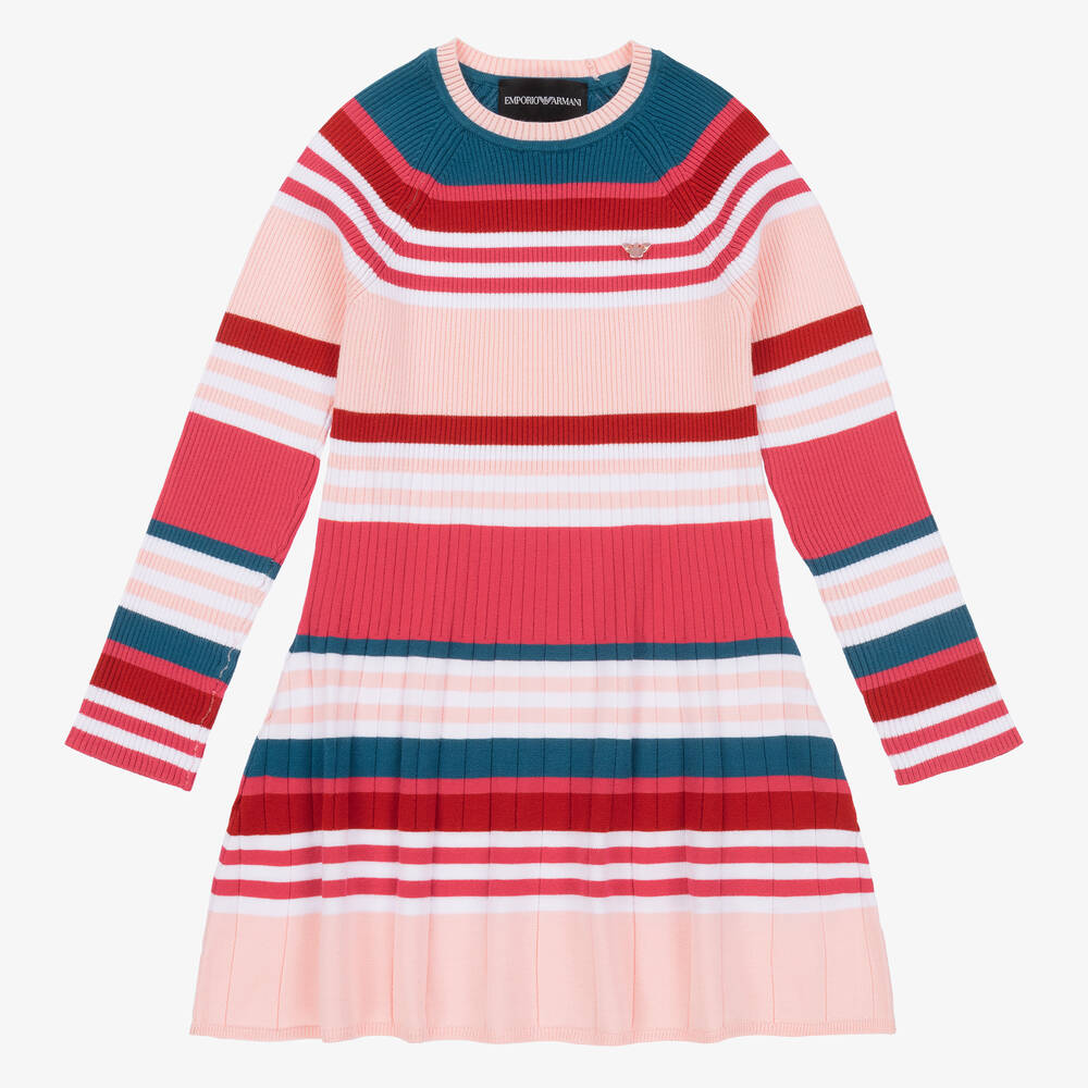 Emporio Armani -  Розово-красное трикотажное платье в полоску | Childrensalon