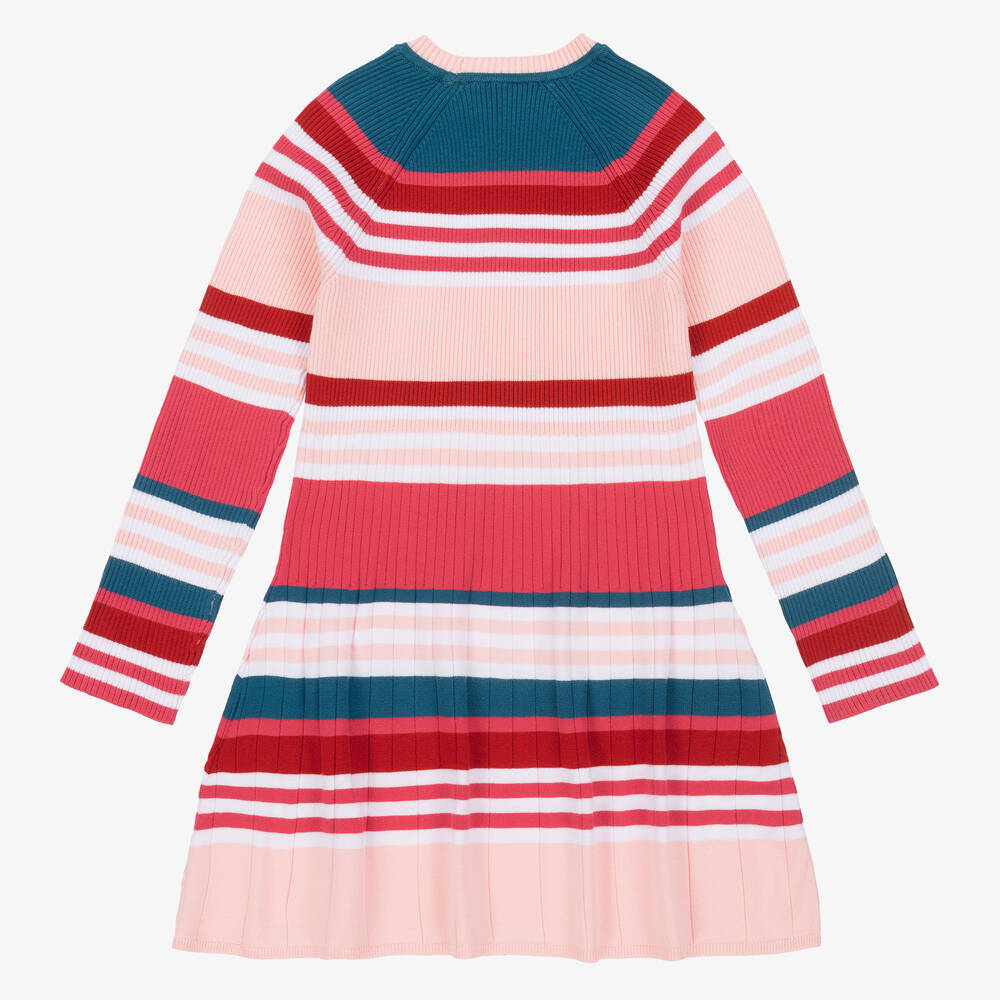 Emporio Armani- Girls Pink & Red Striped Knitted Dress | Childrensalon Outlet