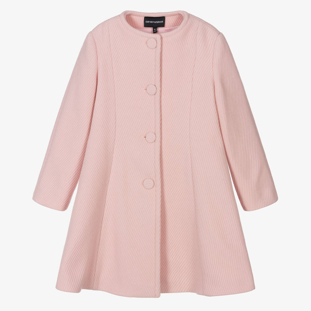 Emporio Armani - Manteau rose en laine côtelée | Childrensalon