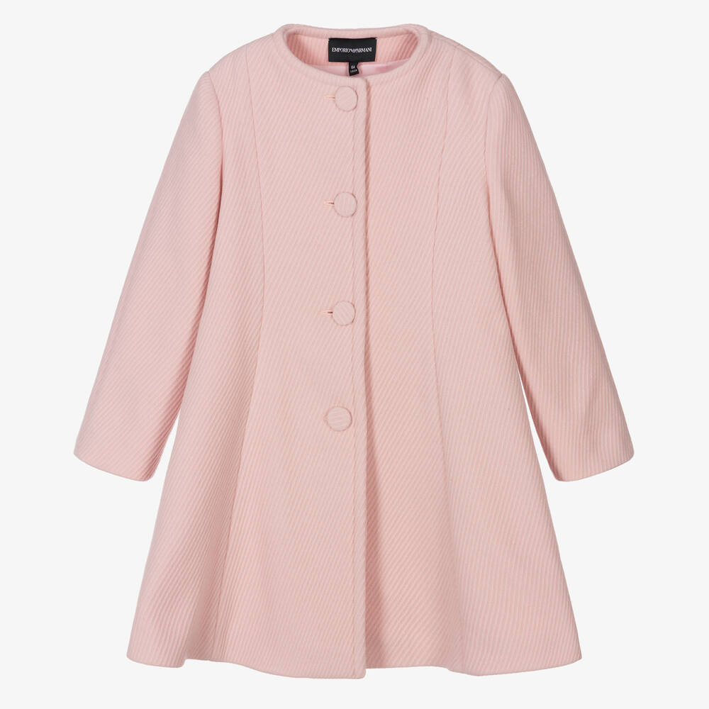 Emporio Armani - Gerippter Wollmantel in Rosa (M) | Childrensalon