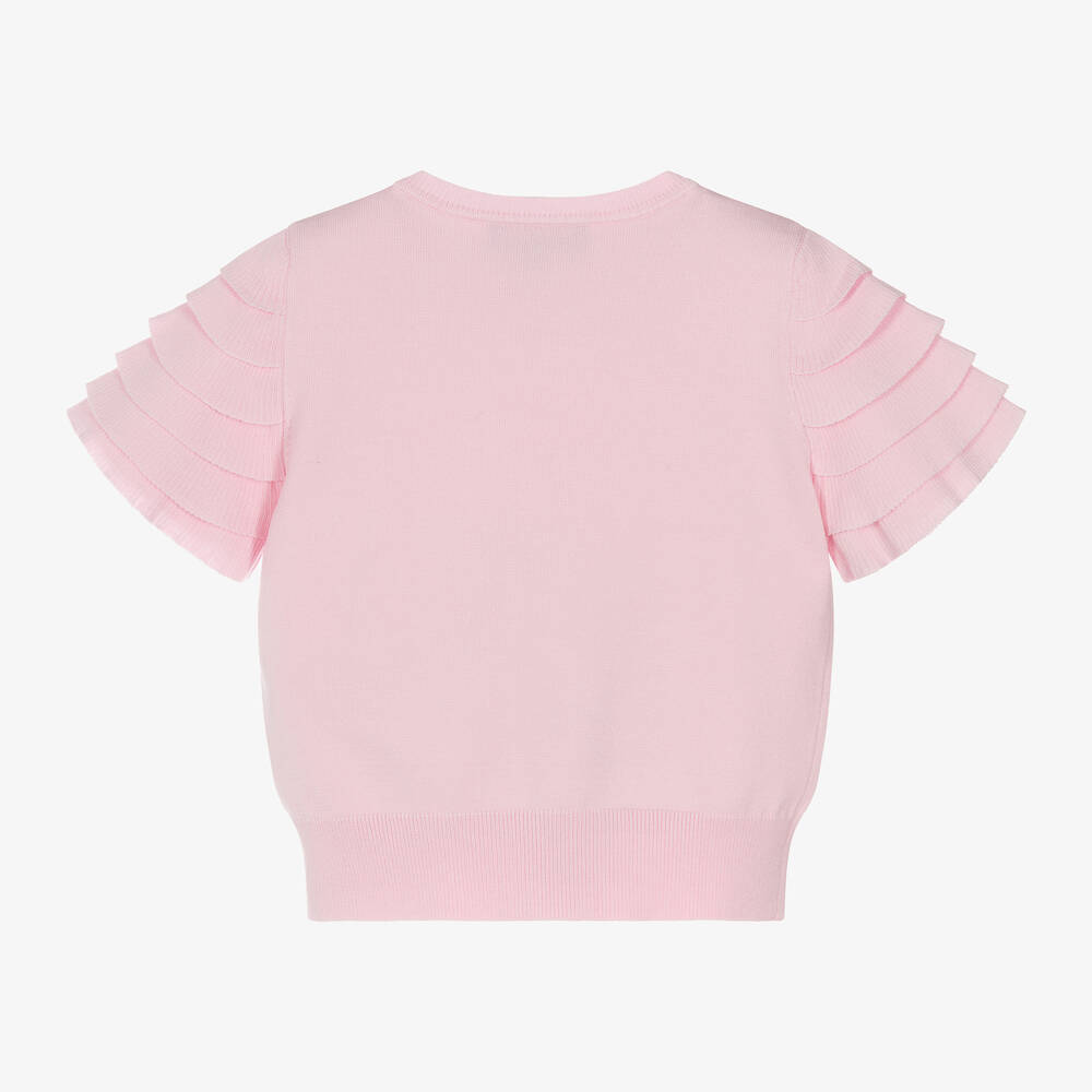 Emporio Armani-تيشيرت فيسكوز محبوك لون زهري مع أكمام كشكش | Childrensalon Outlet