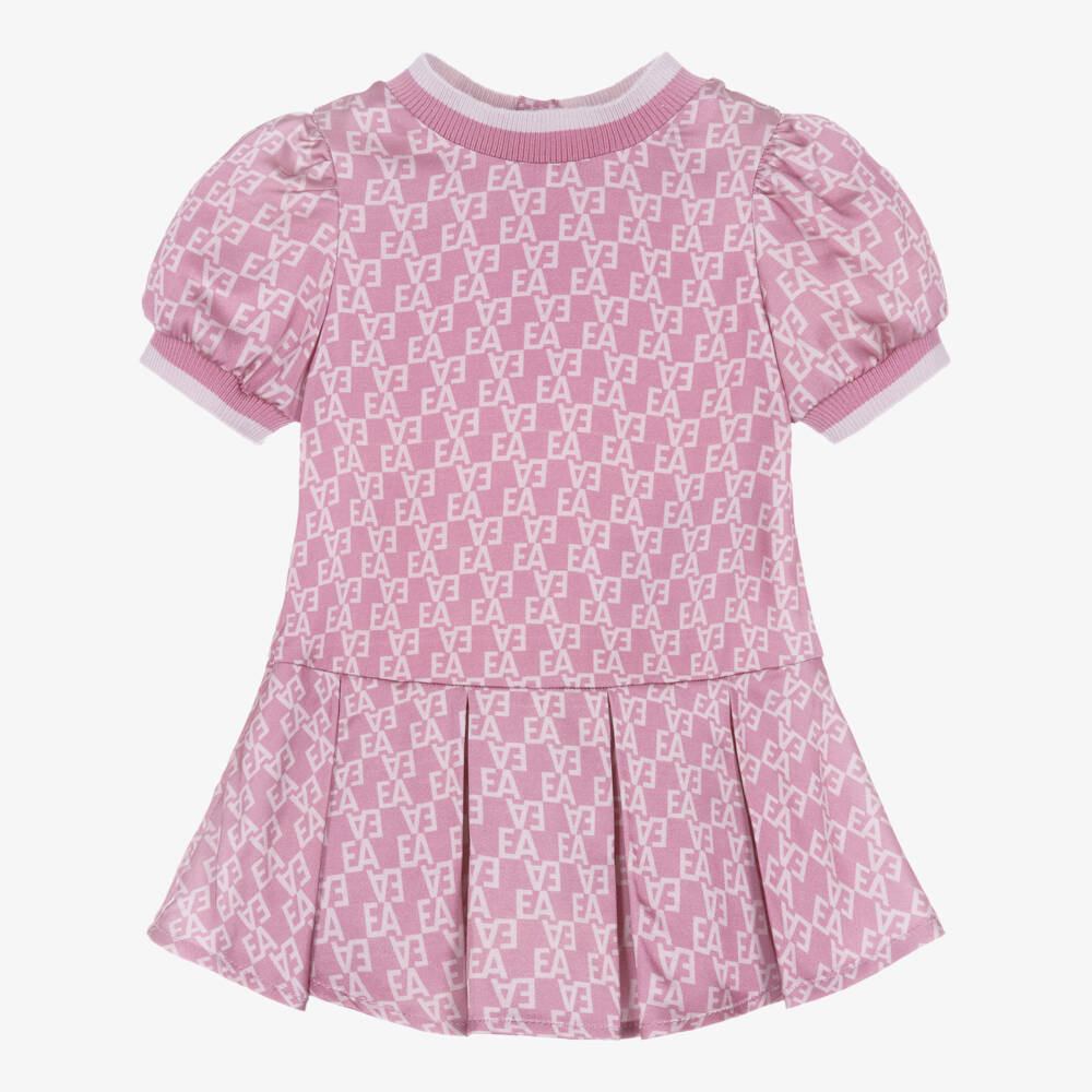 Emporio Armani-Girls Pink Satin EA Logo Dress | Childrensalon Outlet