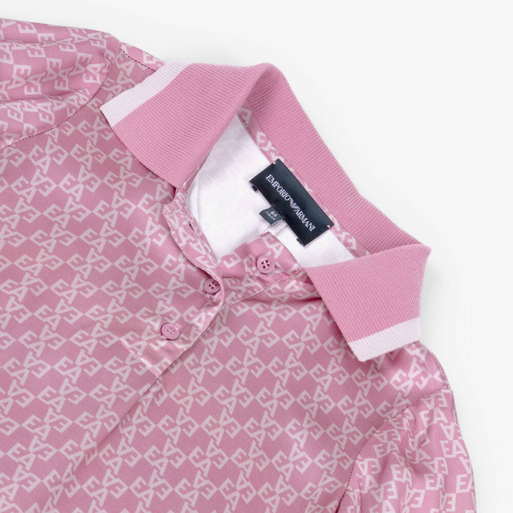 Emporio Armani-Girls Pink Satin Polo Dress with EA Logo Print | Childrensalon Outlet